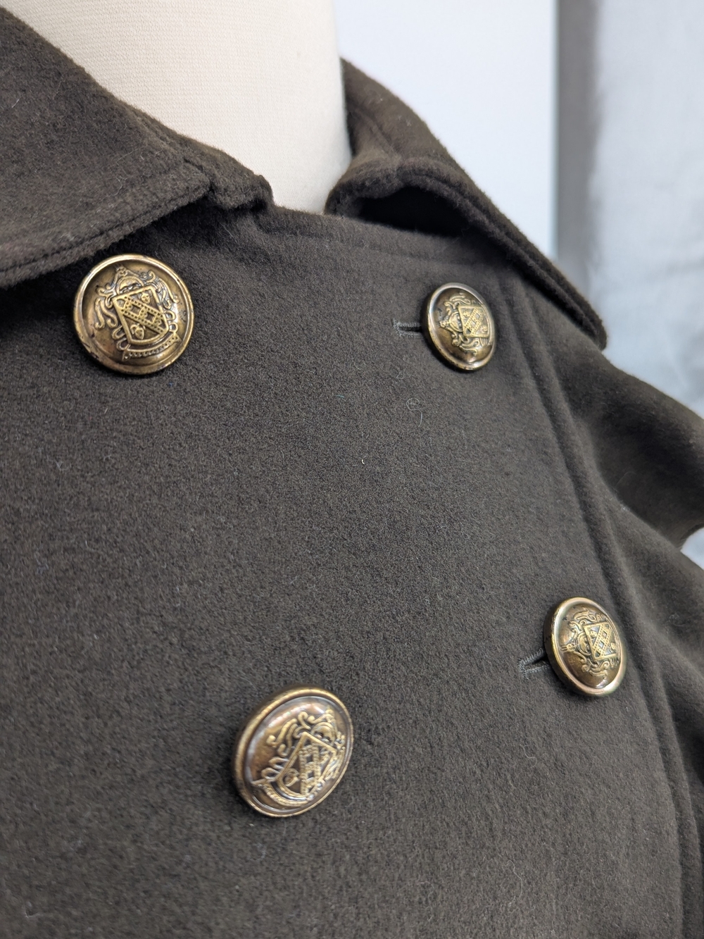 00913 NEW Lane Bryant Ruffle Wool Pea Coat Brown size 14/16 preppy military fall - Picture 4 of 7